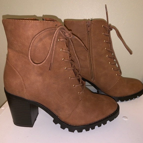 Forever 21 Shoes - Lace up leather heeled boots